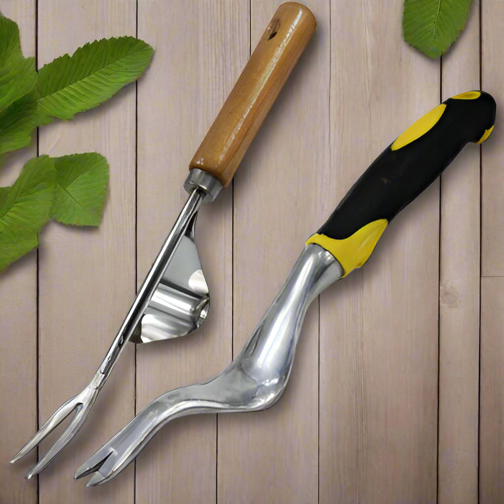Garden Weeding Tool & Glove Set – Durable Aluminum with Wooden Handles
