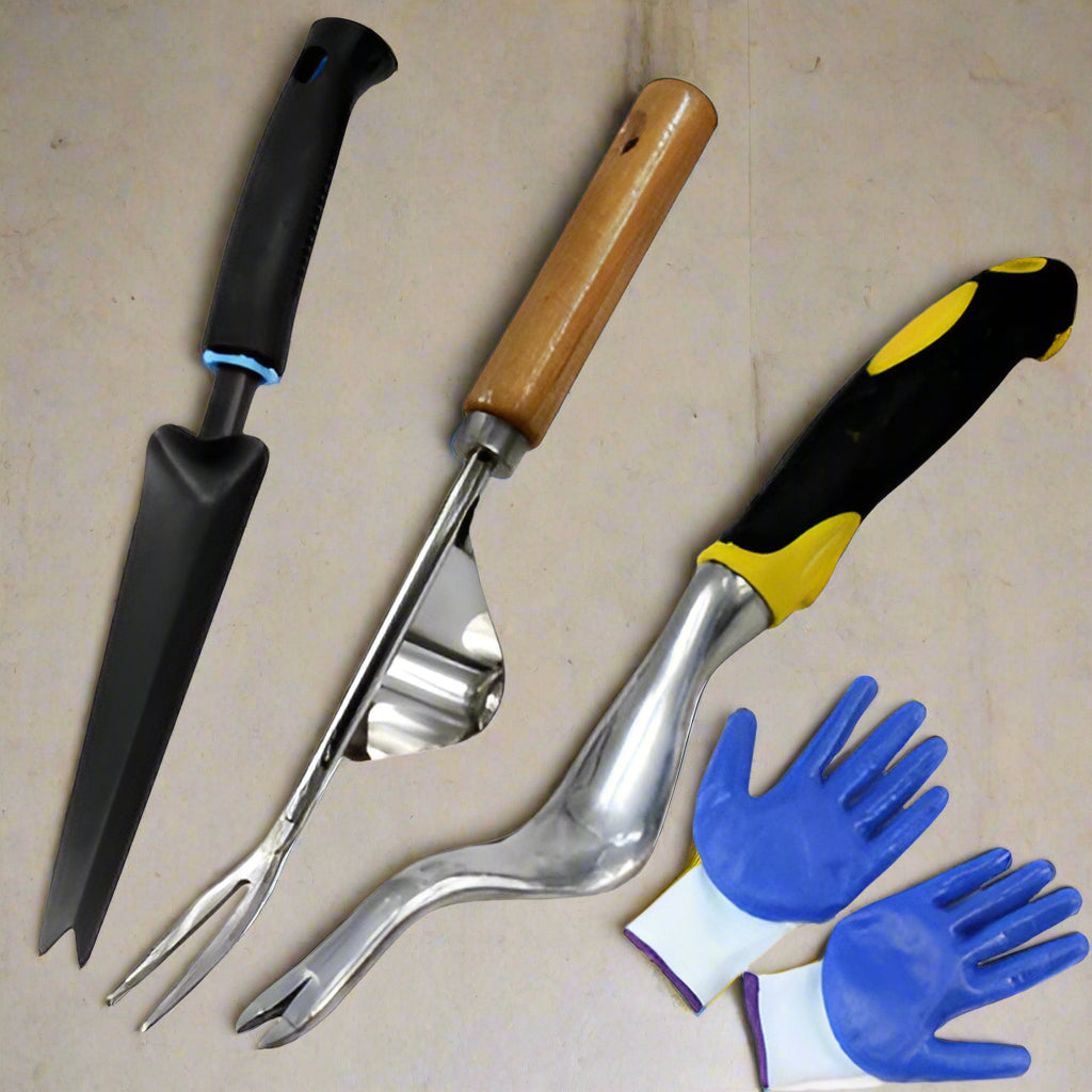 Garden Weeding Tool & Glove Set – Durable Aluminum with Wooden Handles